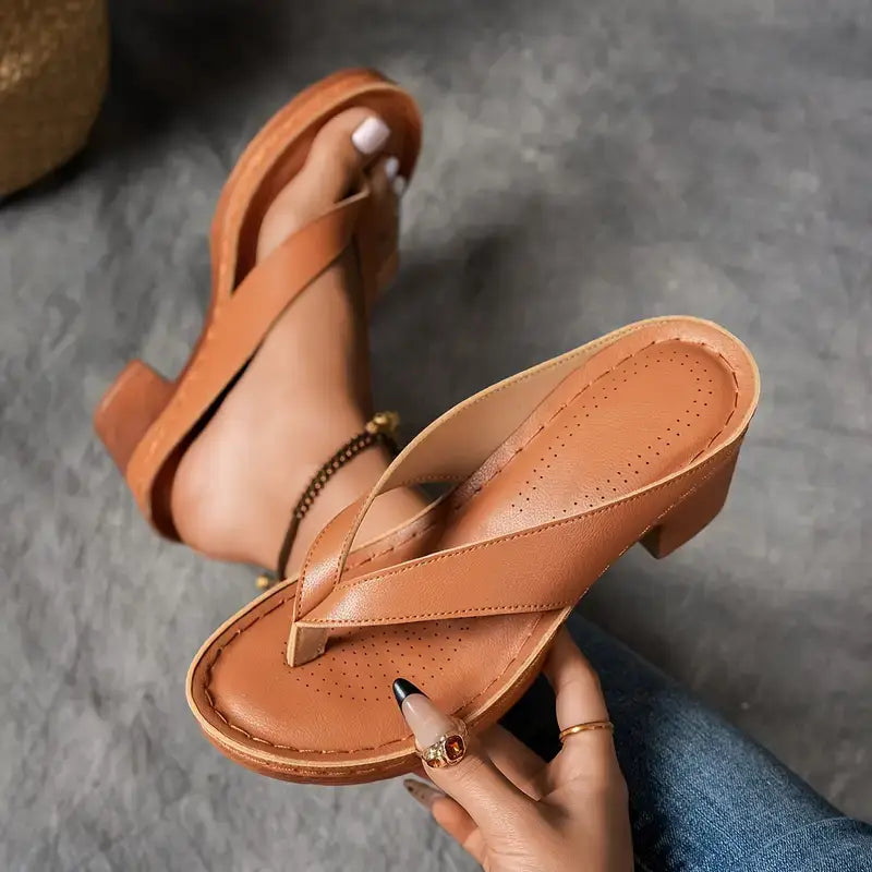 Thong Toe Block Heel Platform Slide Sandals