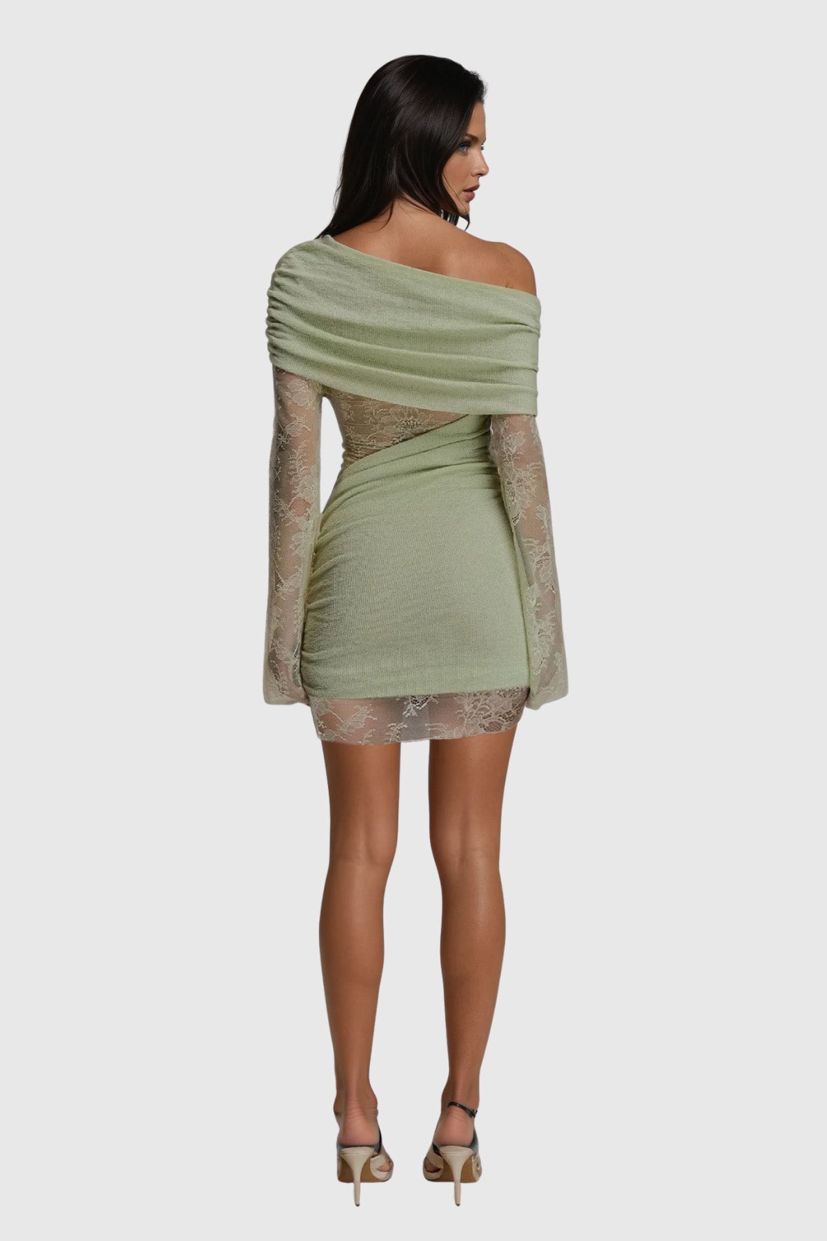 Dagrun Knit Ruch Lace Mini Dress - View 3