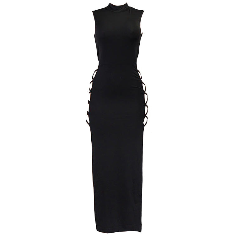 Mock Neck Sleeveless Side Cut Out Bodycon Maxi Dress