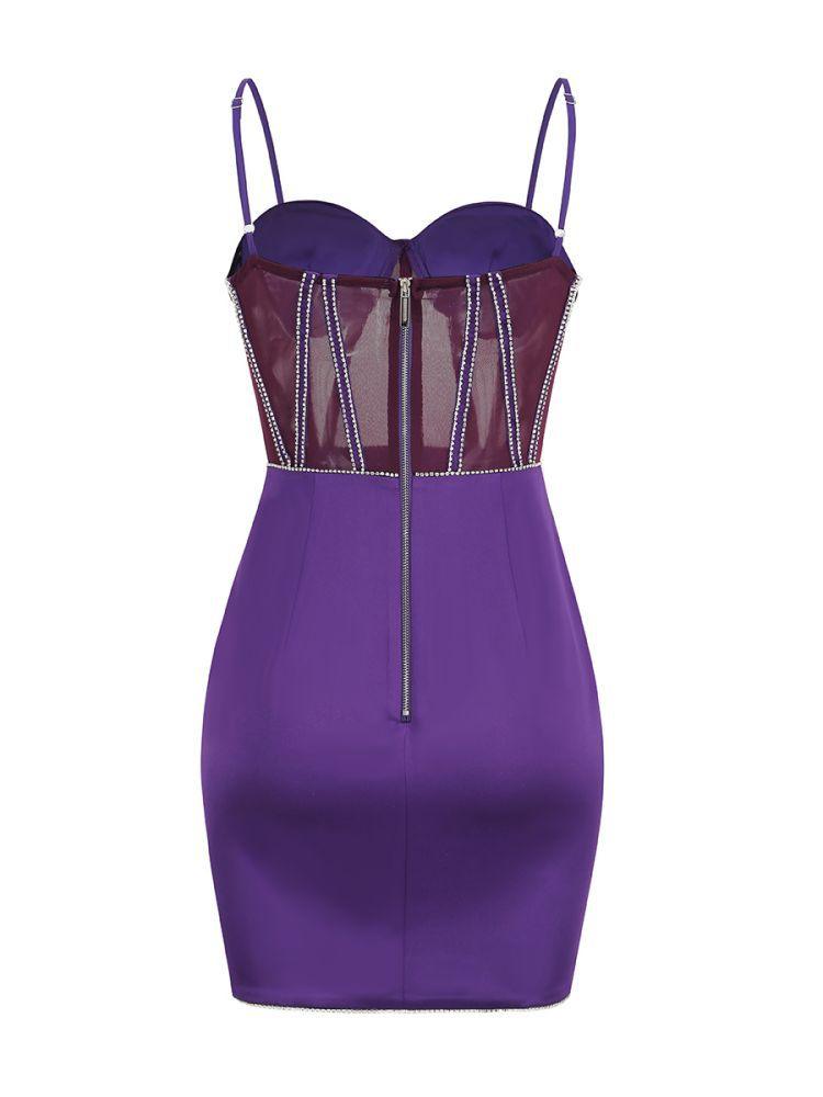 Satin Sweetheart Corset Rhinestone Trim Bodycon Mini Dress