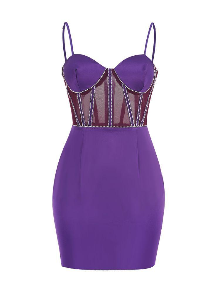 Satin Sweetheart Corset Rhinestone Trim Bodycon Mini Dress