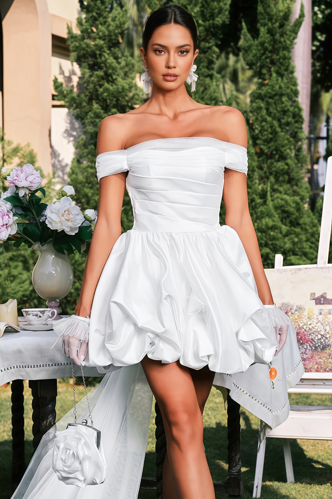 Alexan White Off-the-Shoulder Satin Mini Dress - View 5