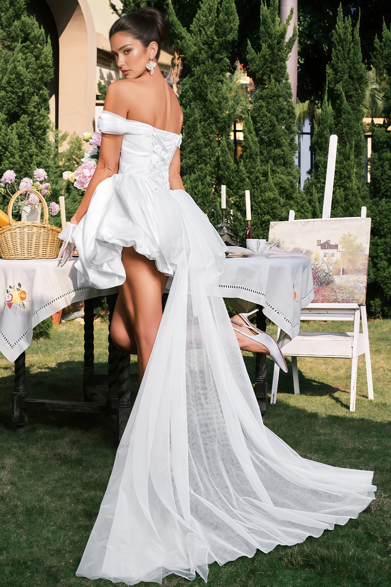 Alexan White Off-the-Shoulder Satin Mini Dress - View 6