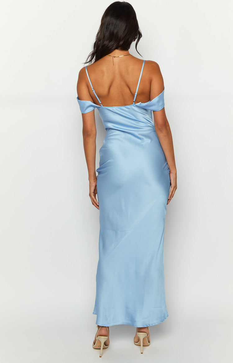 Satin Cowl Neck Cold Shoulder Bias Cut Maxi Formal Dress 8