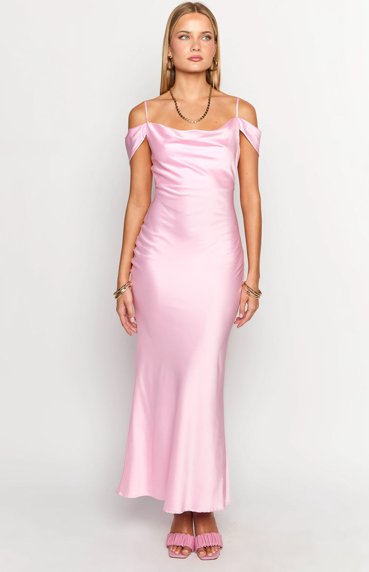 Satin Cowl Neck Off Shoulder Cami Strap Maxi Dress 4