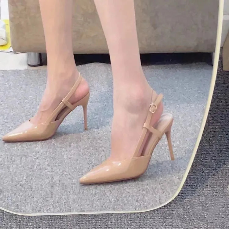 Dark Apricot Shallow Slingback Retro Pointed Summer Work High Heel