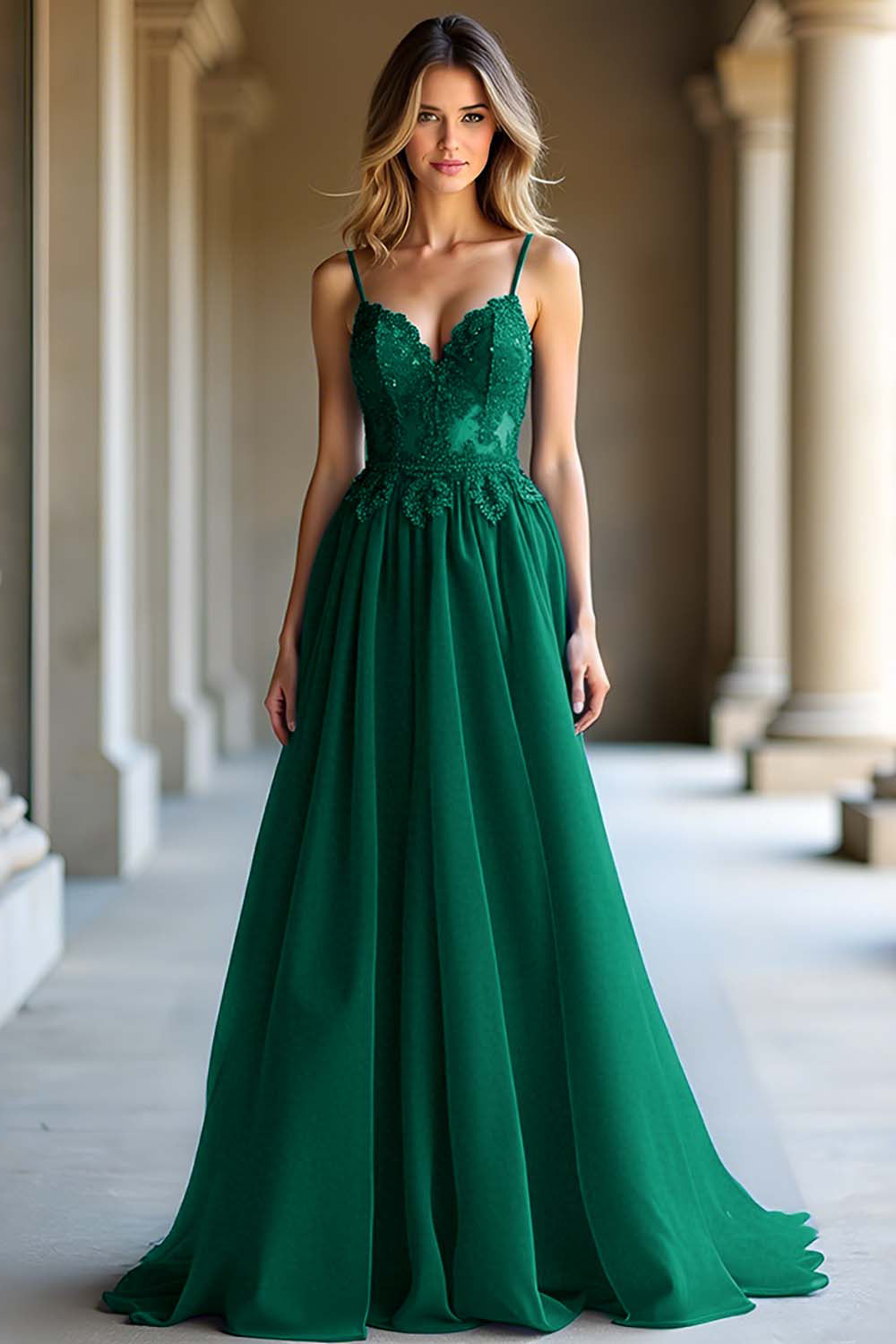 A Line Dark Blue Spaghetti Straps Sweetheart Long Prom Dress