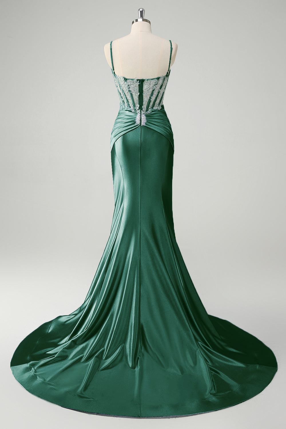 Blue Mermaid Spaghetti Straps Corset Appliqued Prom Dress