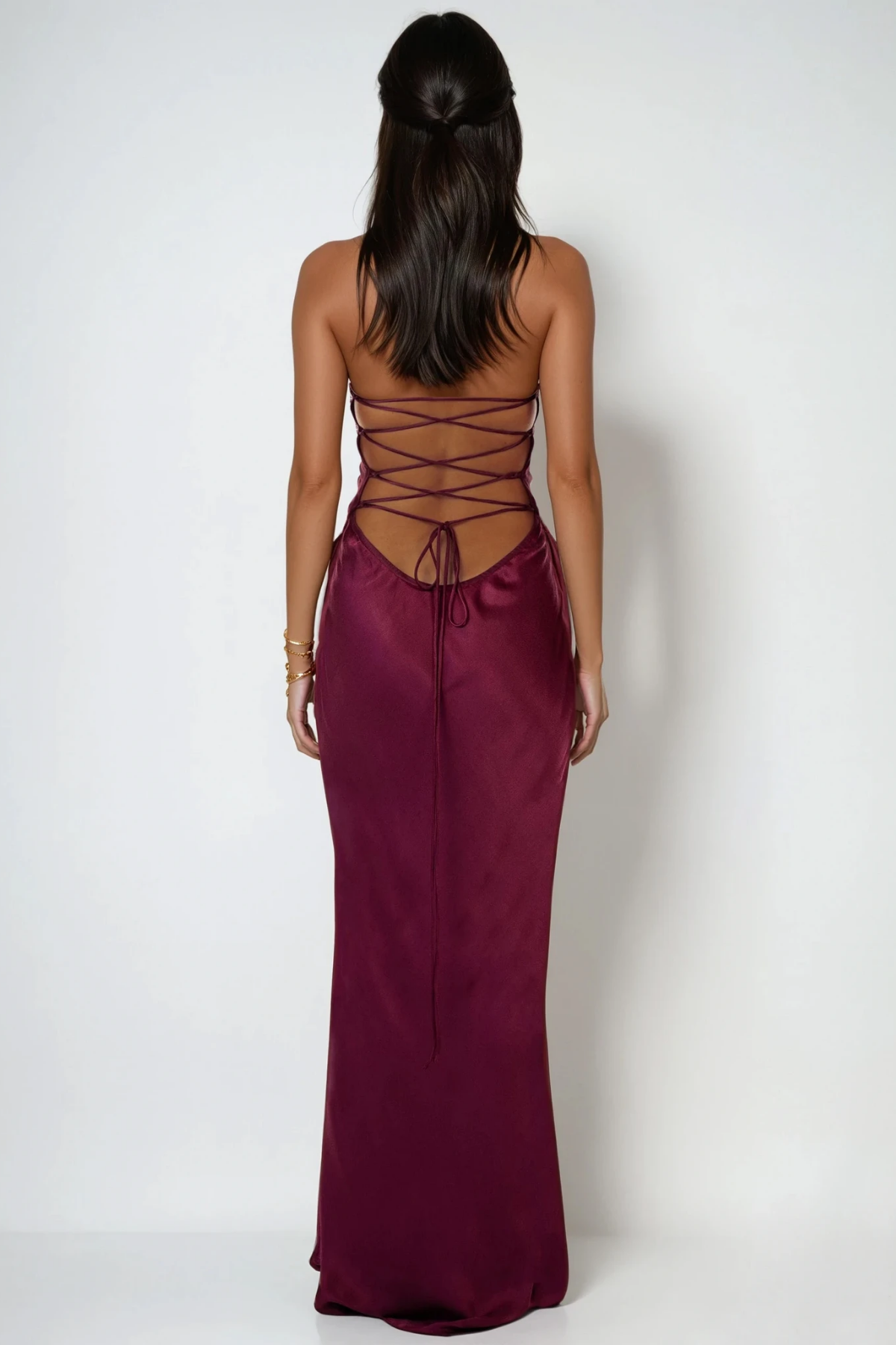 Satin Halter Neck Beaded Sweetheart Bias Cut Slip Maxi Dress
