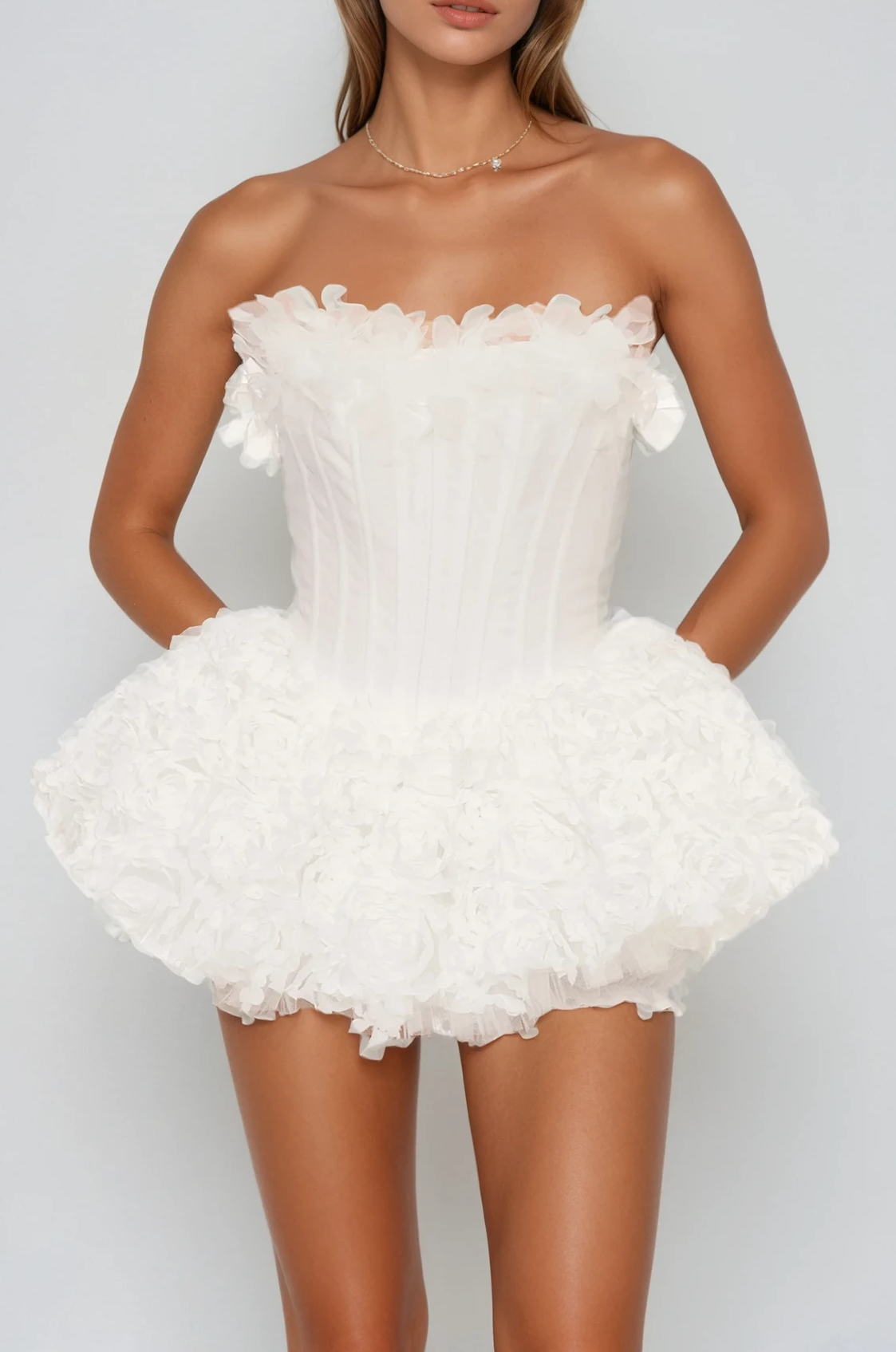 Strapless Corset 3D Floral Puff Mini Party Dress
