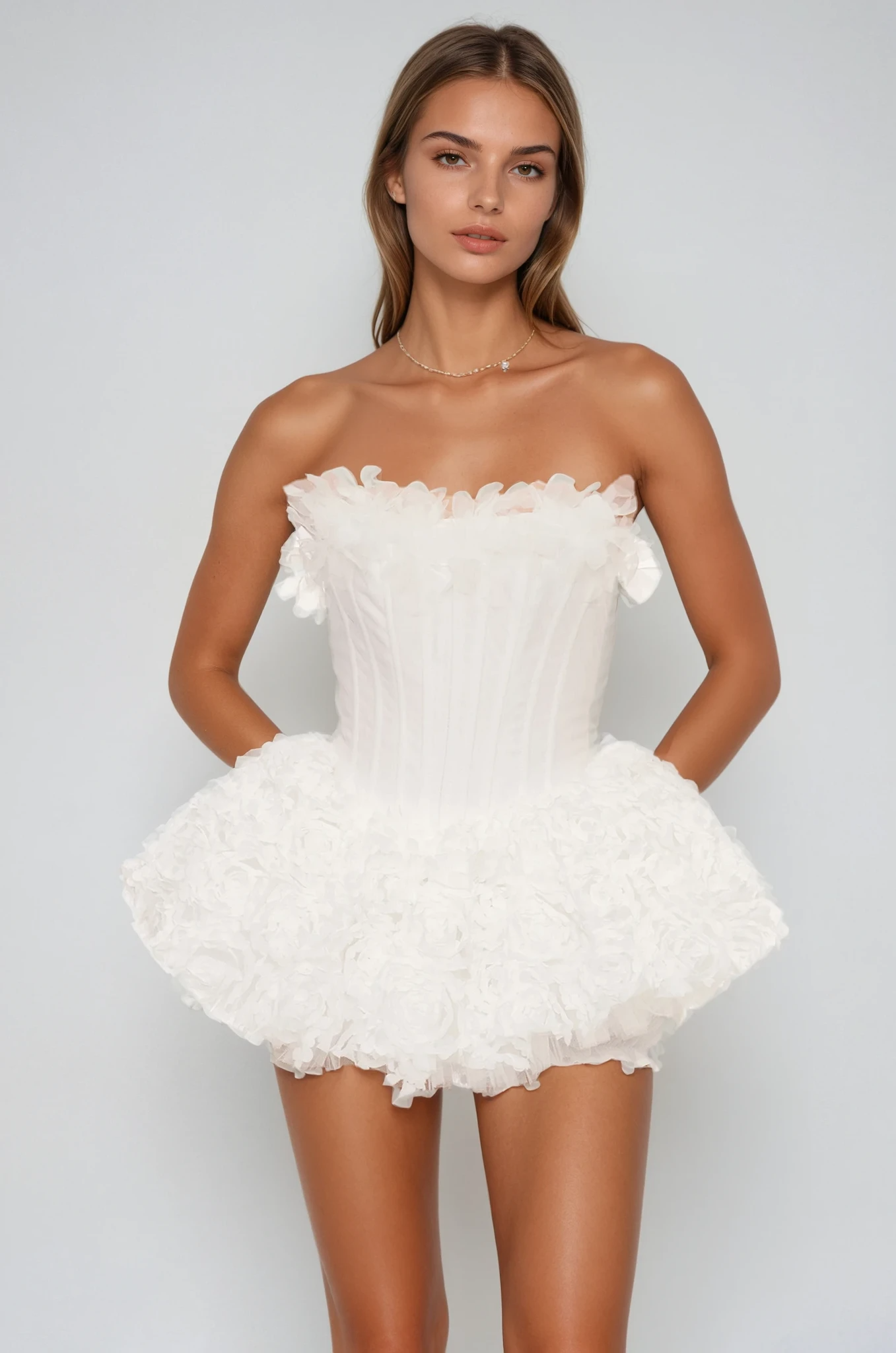 Strapless Corset 3D Floral Puff Mini Party Dress