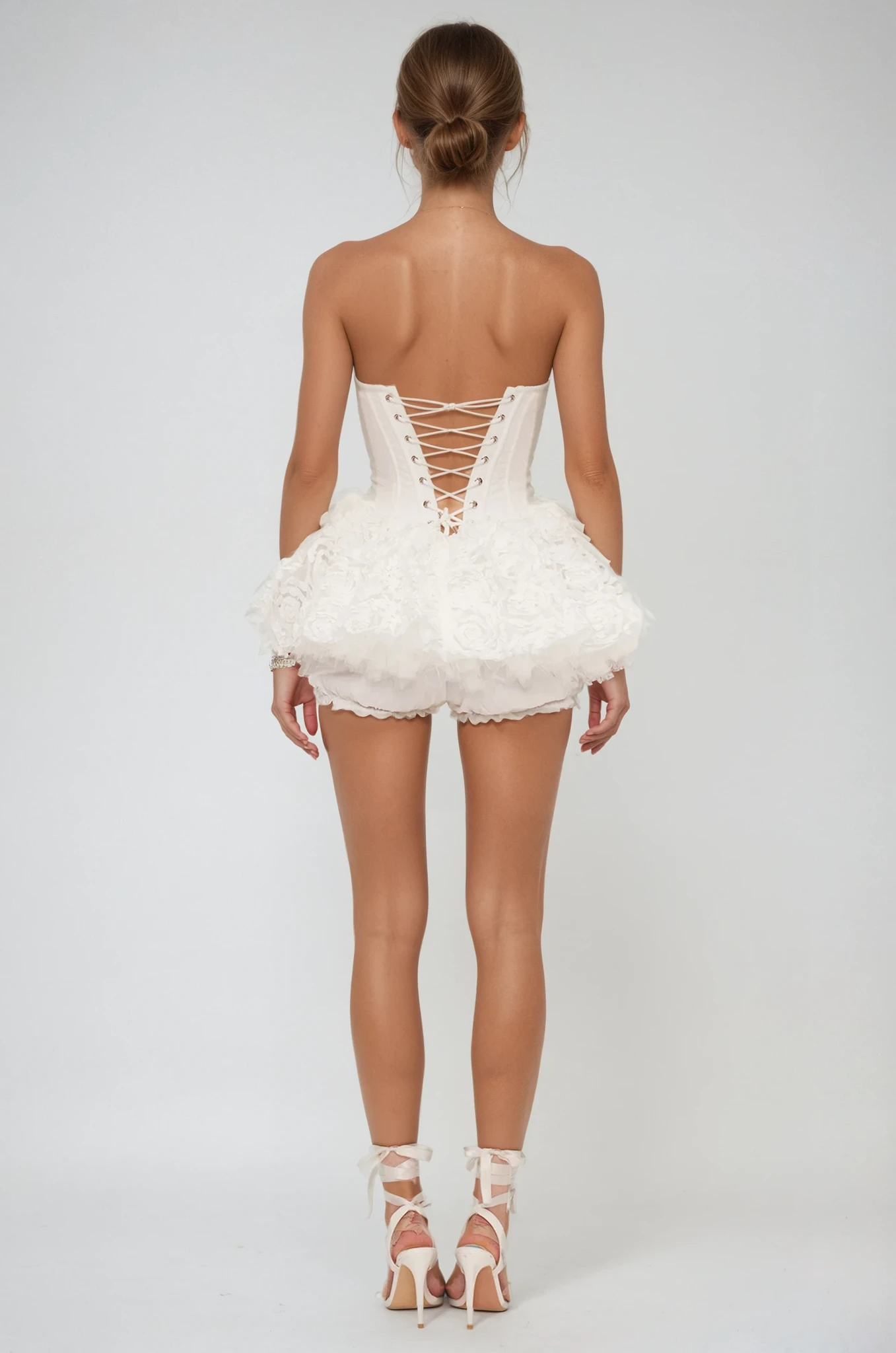 Strapless Corset 3D Floral Puff Mini Party Dress