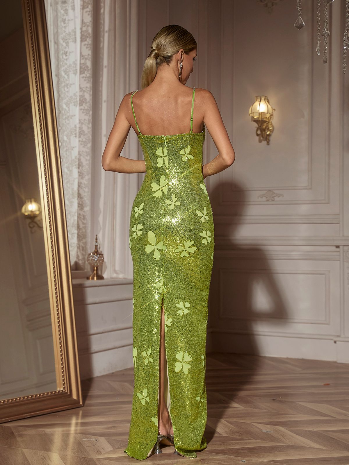 Butterfly Rhinestone Sequin Maxi Dress - View 6