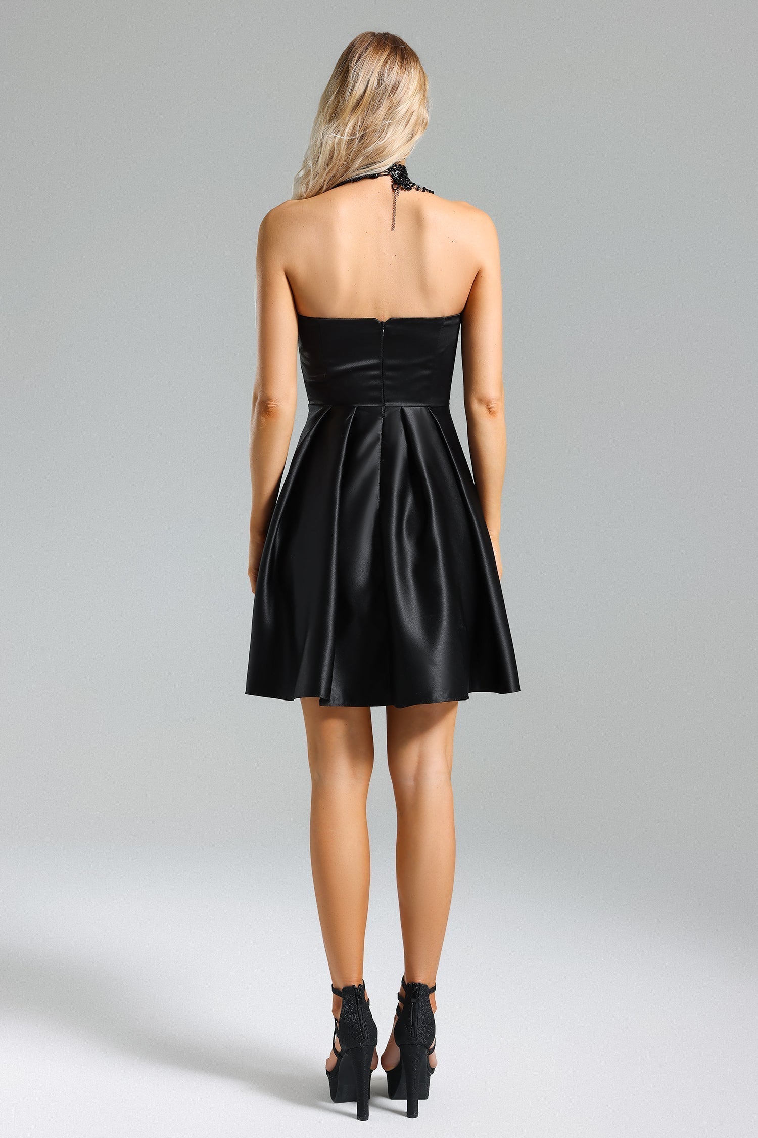 Satin Strapless Sweetheart Belted Fit and Flare Mini Dress