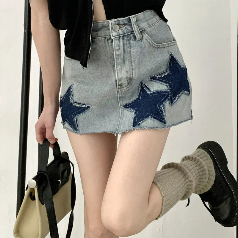 Vintage Washed Pleated Denim Mini Skort