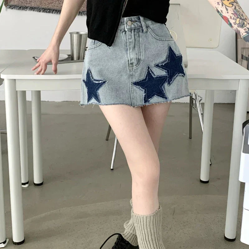 Vintage Washed Pleated Denim Mini Skort