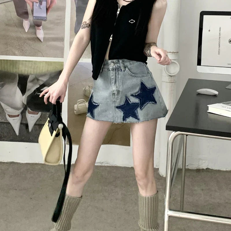 Vintage Washed Pleated Denim Mini Skort
