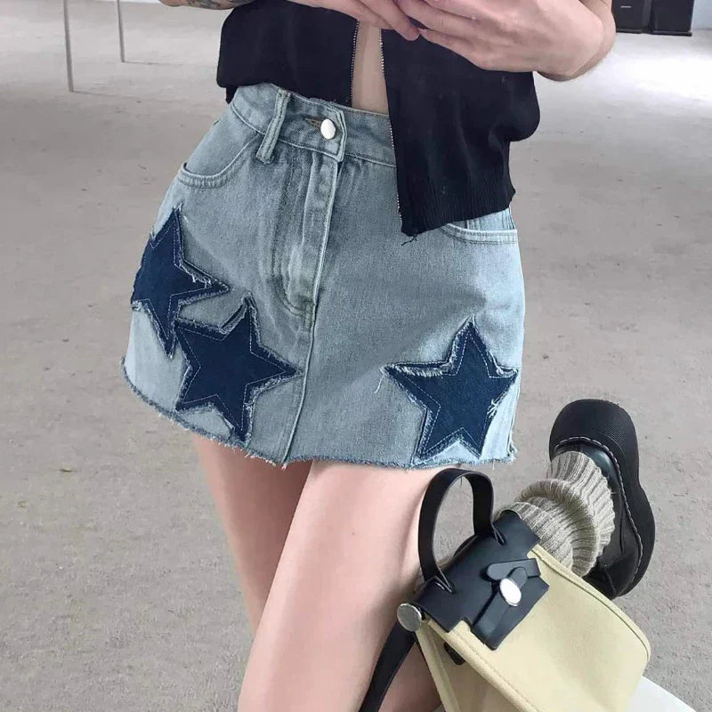 Vintage Washed Pleated Denim Mini Skort