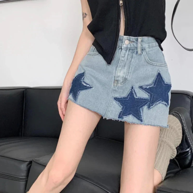 Vintage Washed Pleated Denim Mini Skort