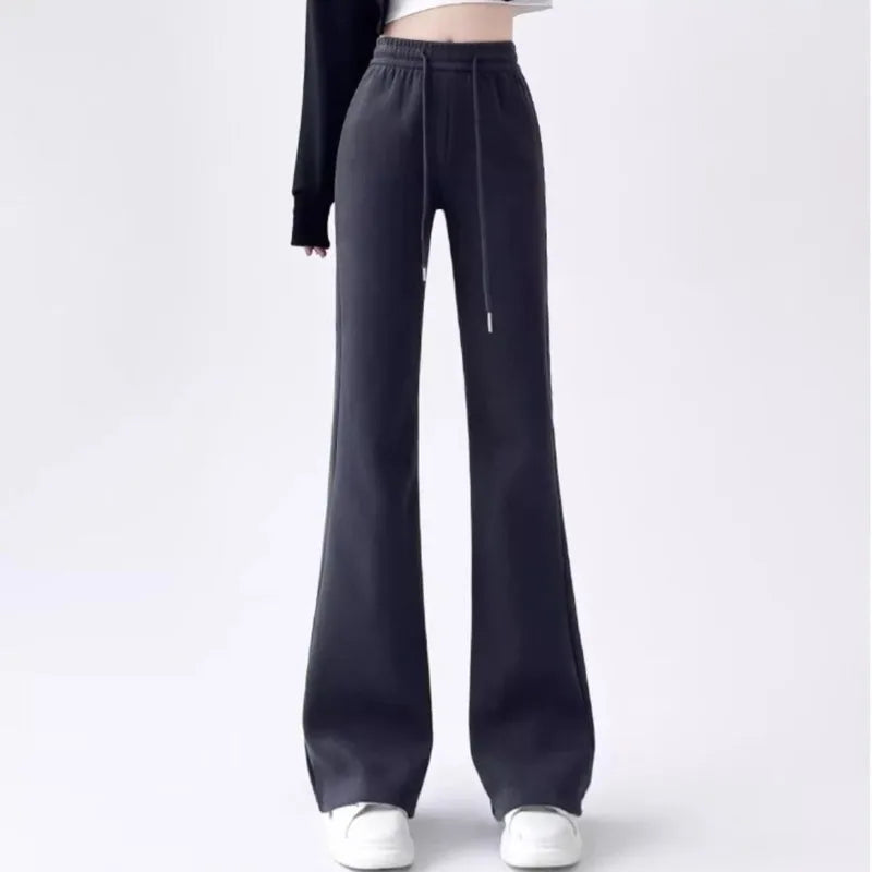 High Waist Elastic Waistband Flare Leg Sweatpants 5