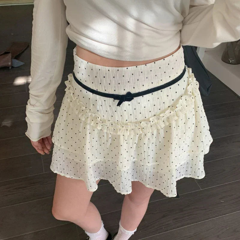 Lace Pleated Denim Mini Skort