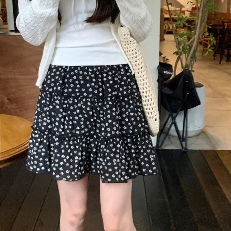 Patchwork Floral Pleated Denim Mini Skort