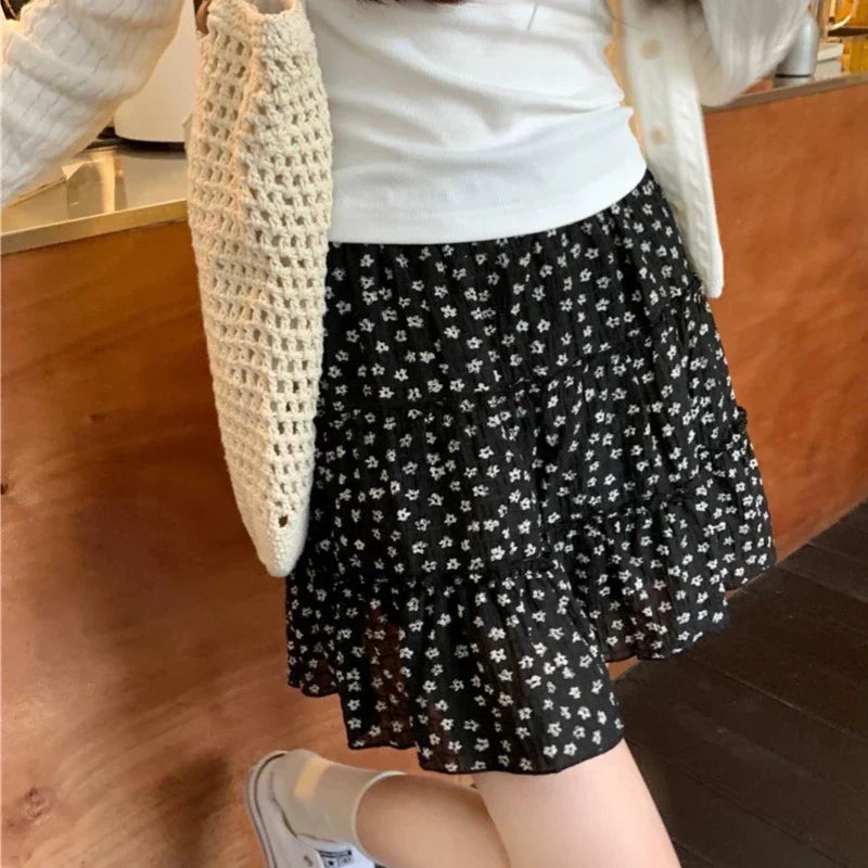 Patchwork Floral Pleated Denim Mini Skort