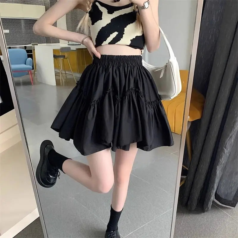 Patchwork Pleated Denim Mini Skort