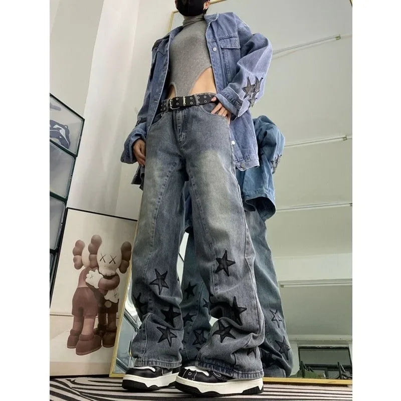 Vintage Washed Wide-Leg Denim Jeans