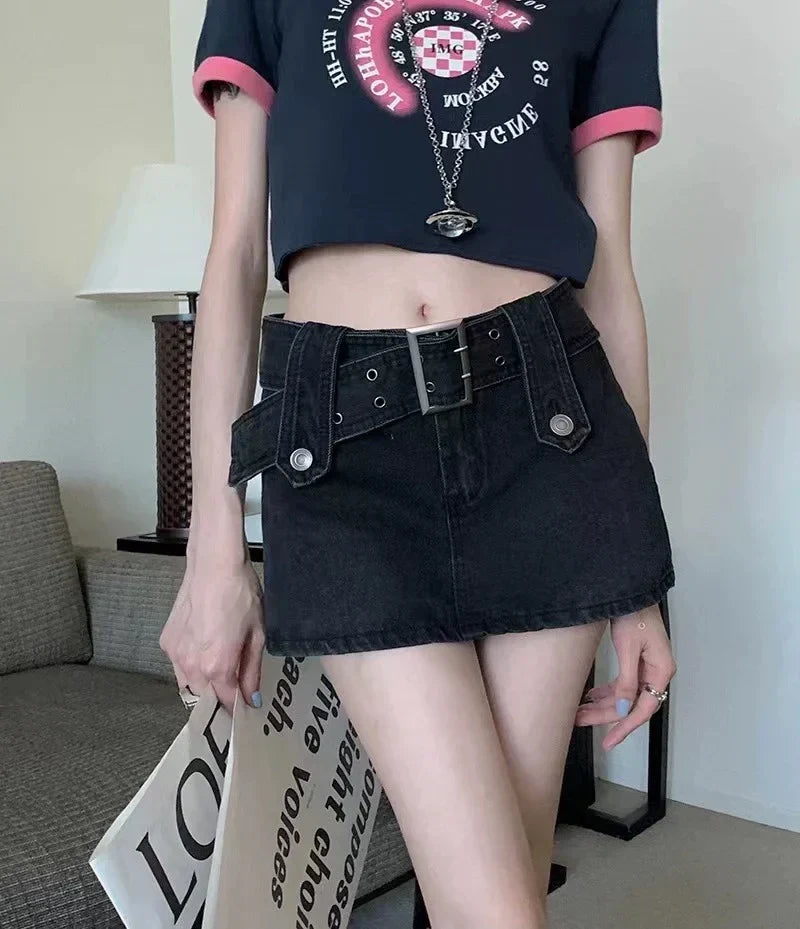 Vintage Black Y2K Sexy High Waist Mini Skirt / S