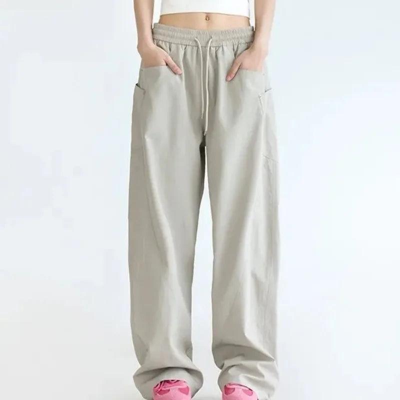 Solid Color Cargo Women Y2K Pants white / S