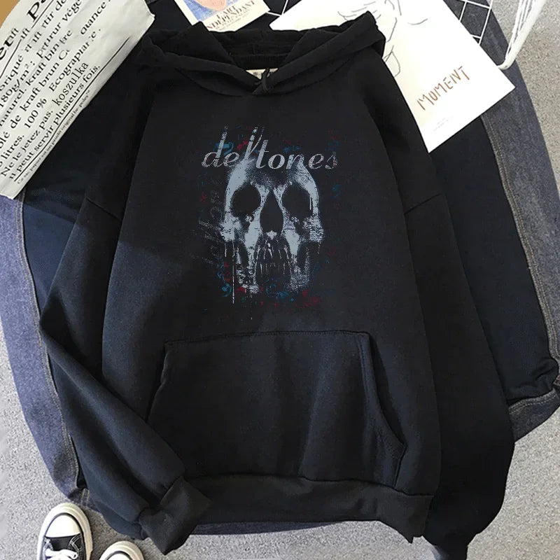 Distressed Skull Graphic Kangaroo Pocket Pullover Hoodie
