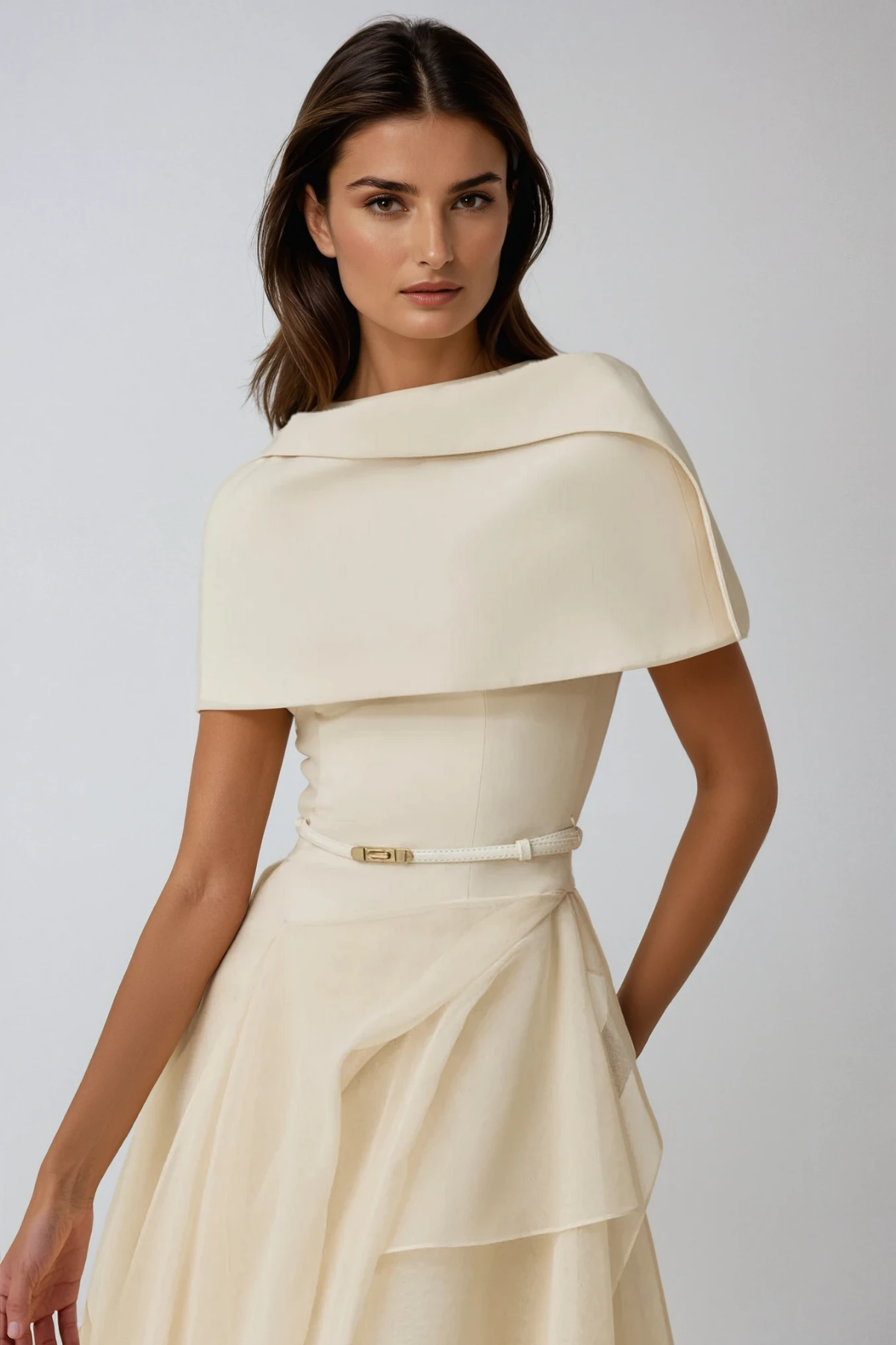 Two Deividas Piece Shawl Ruffle Midi Dress