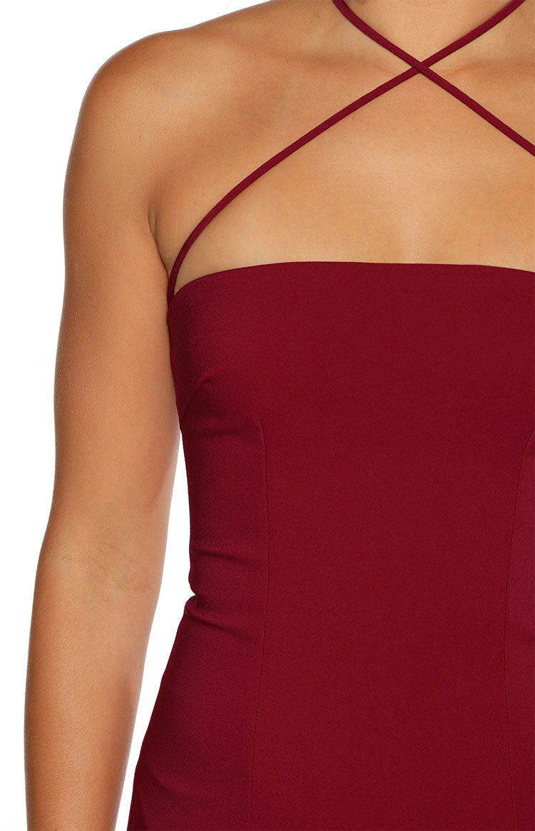 Crepe Cross Halter Neck Strapless Column Formal Maxi Dress 8