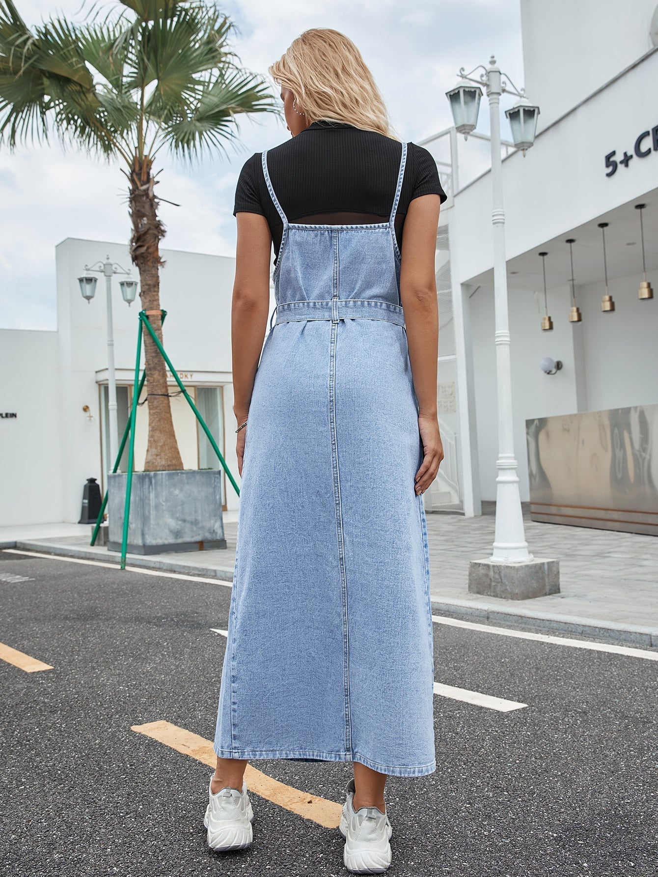 Denim Maxi Cami Dress with Self Waist Tie