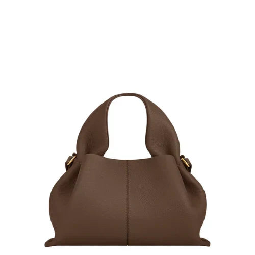 Faux Leather Ruched Top Handle Pouch Bag