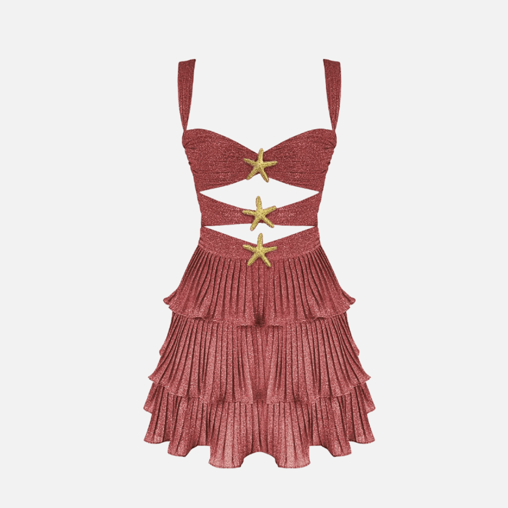 Sweetheart Cut Out Tiered Pleated Mini Dress