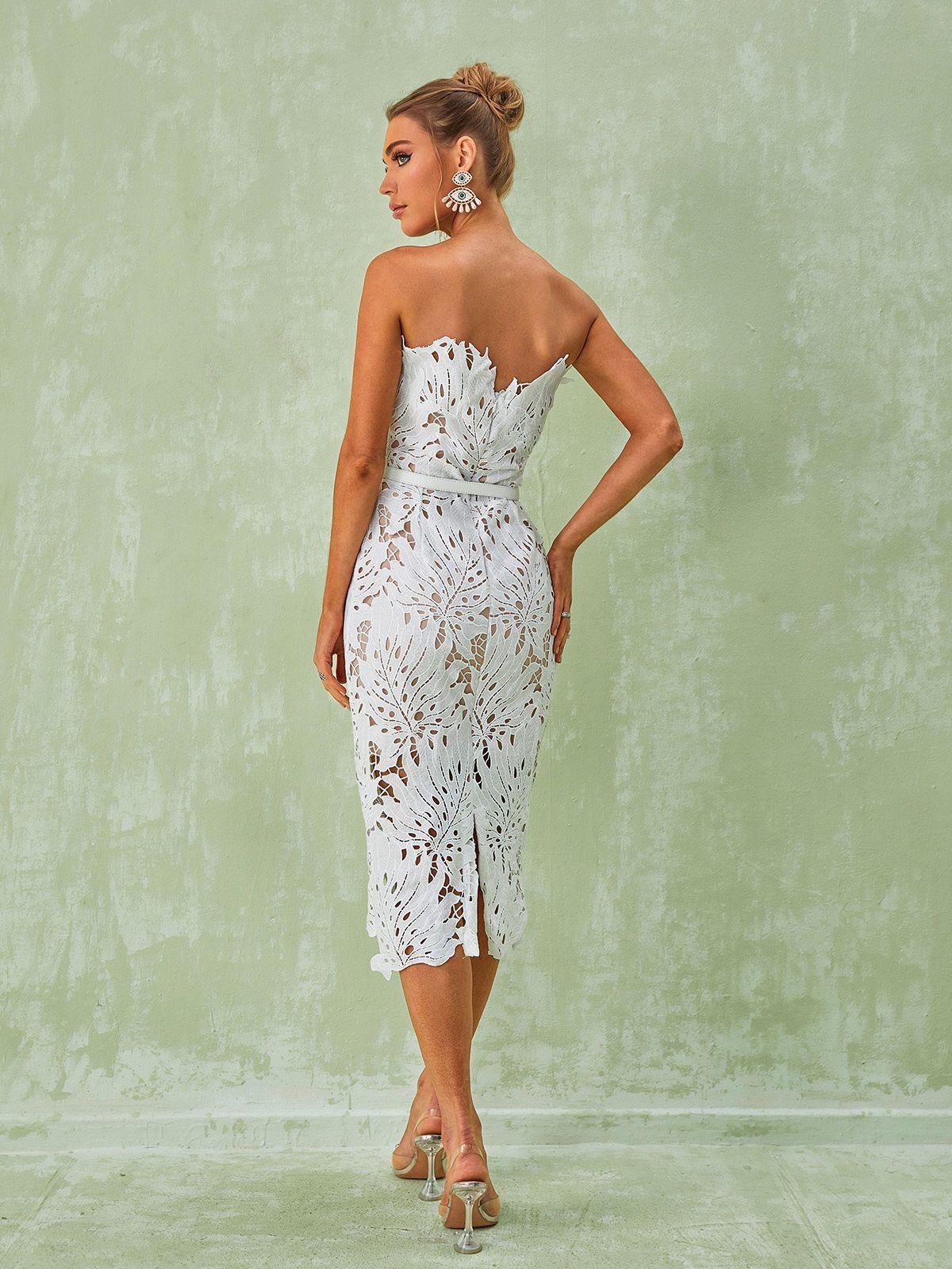 White Lace Midi Dress - View 6