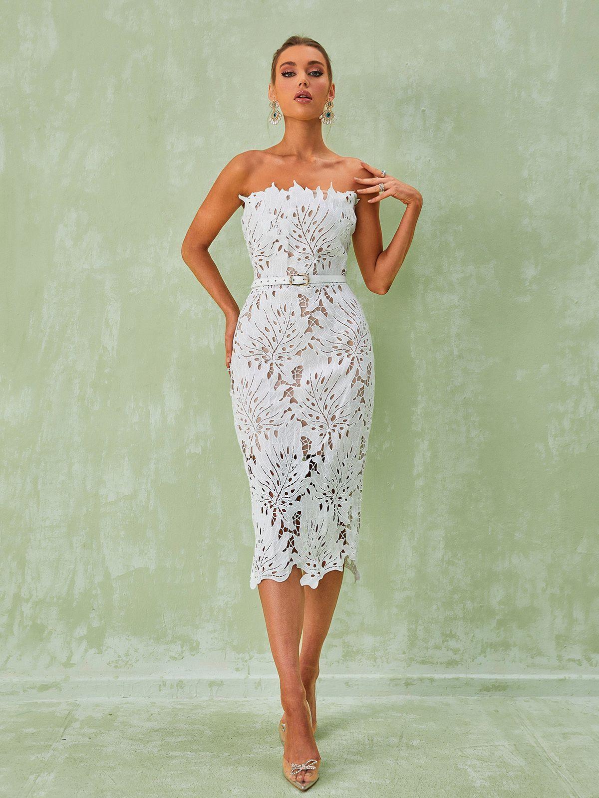 White Lace Midi Dress - View 3
