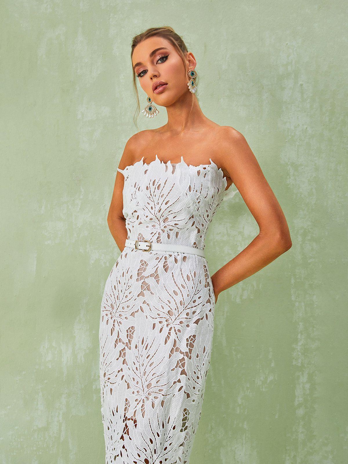 White Lace Midi Dress - View 4