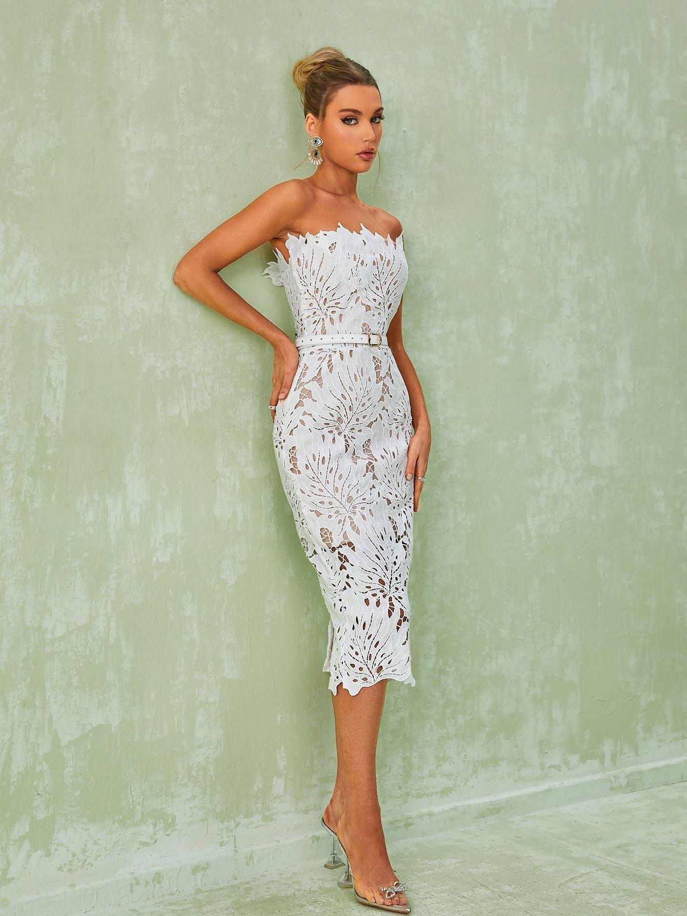 White Lace Midi Dress - View 5