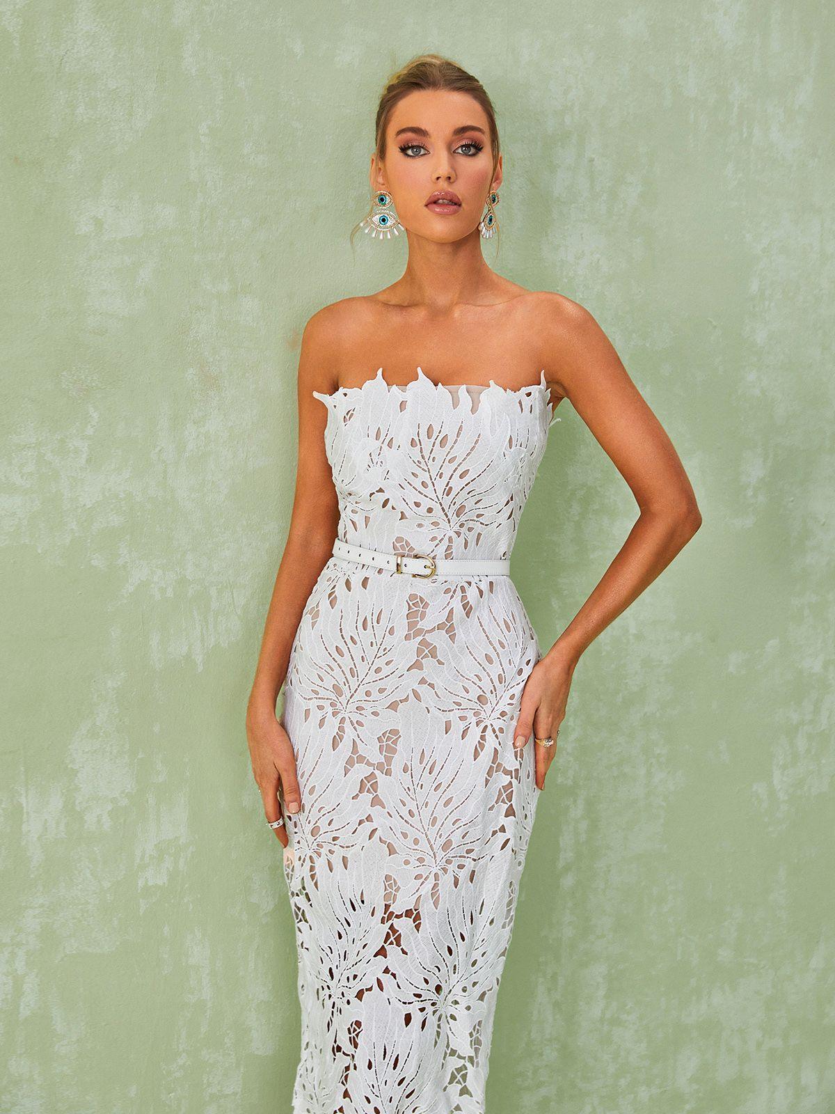 White Lace Midi Dress - View 2