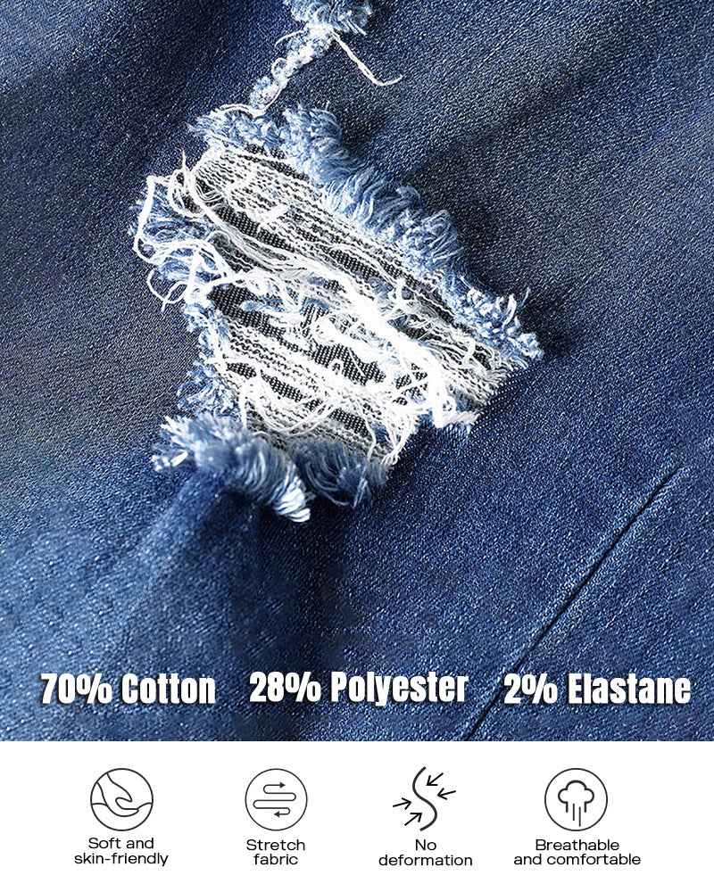 Indigo Pants Ripped High Waisted Denim