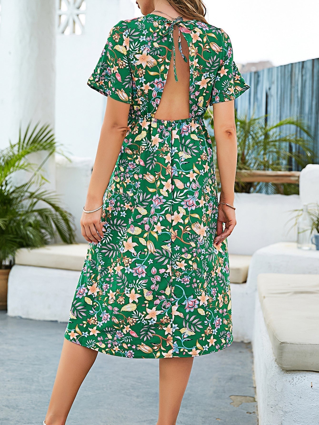Disty Floral Cut Out Back Dress