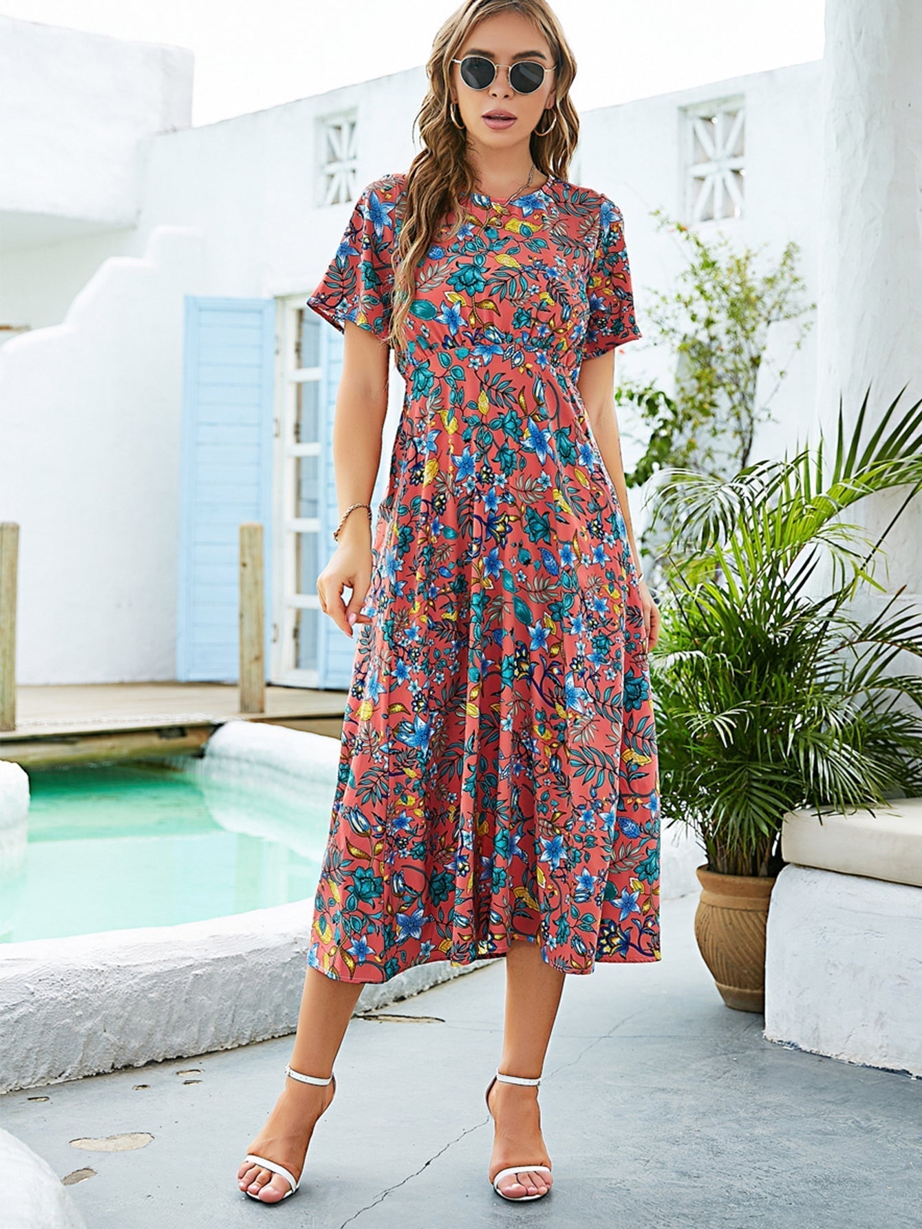 Disty Floral Cut Out Back Dress