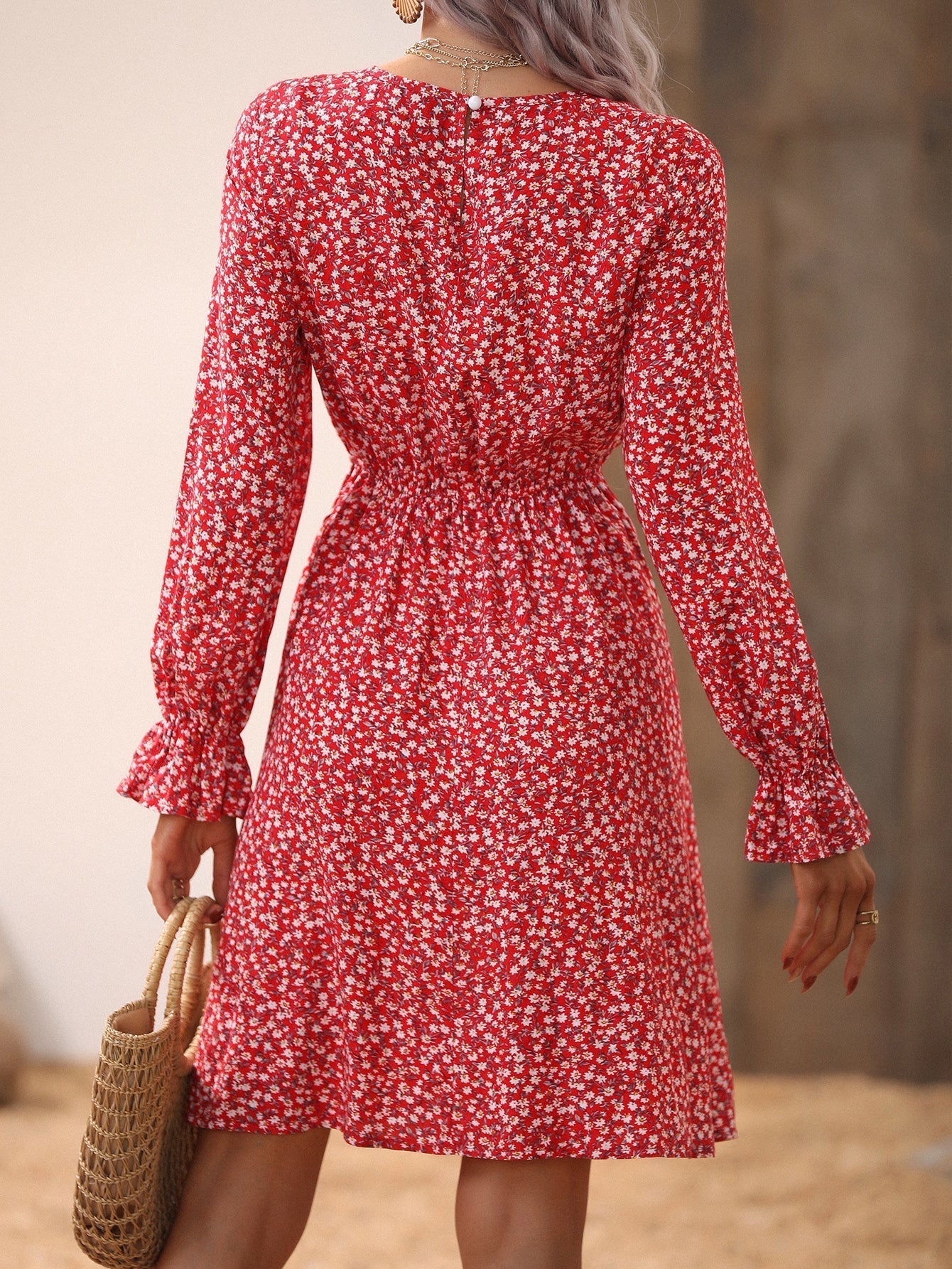 Disty Floral Elastic Waist Dress