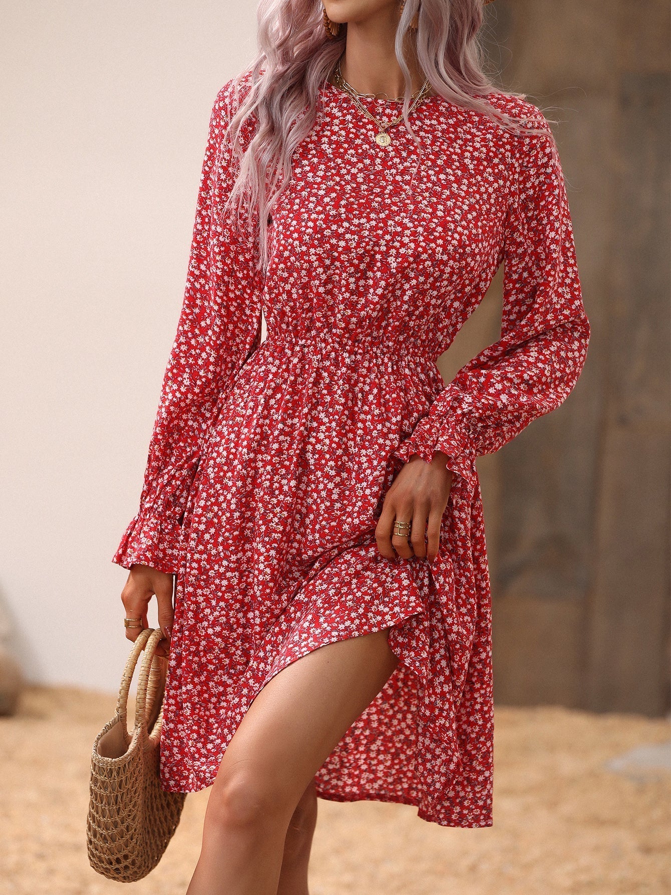Disty Floral Elastic Waist Dress