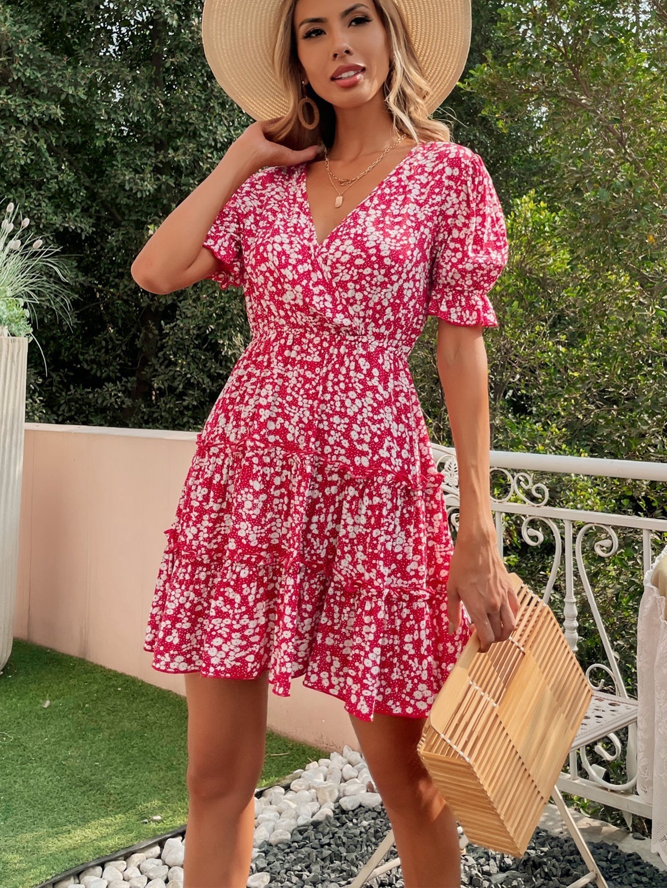 Disty Floral Elastic Waist Ruffled Dress