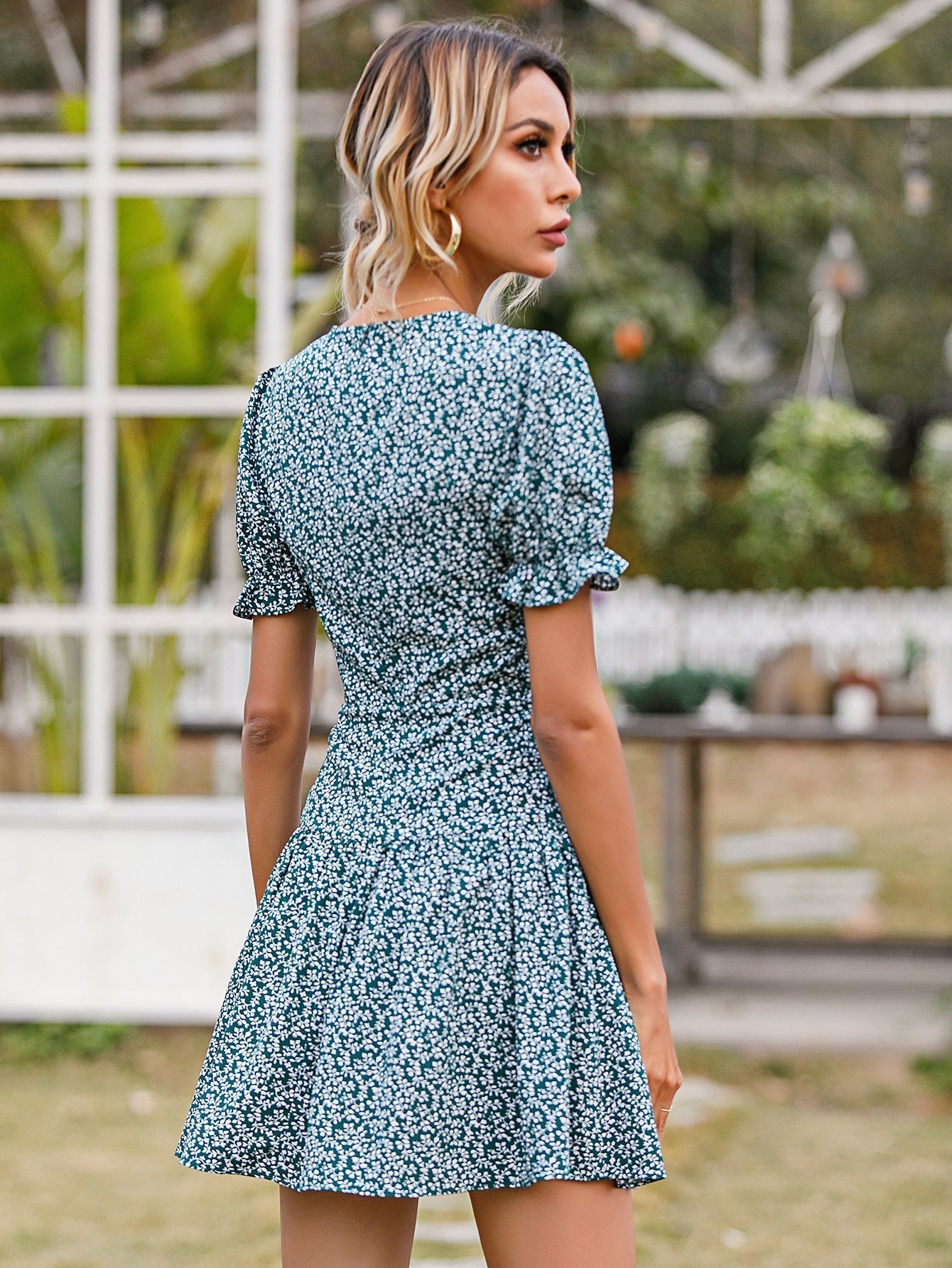 Disty Floral V-Neck A-Line Dress