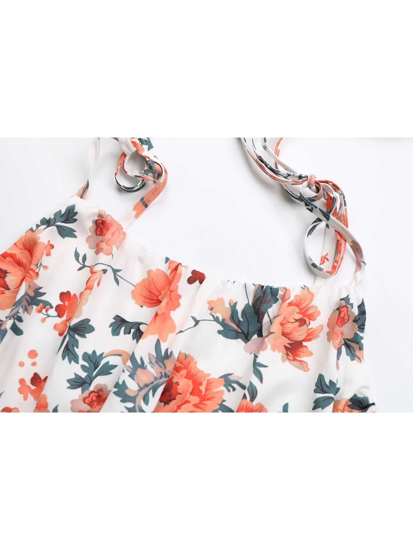 Ditsy Floral Knot Shoulder Ruffle Hem Dress
